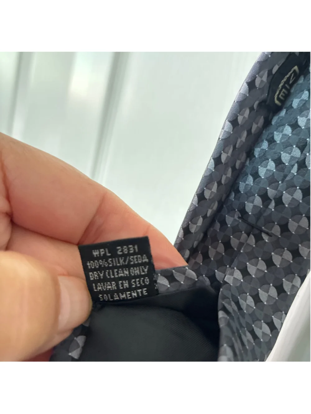Men's Via Europa Silk Tie One Size Black Grey Geometric Pattern